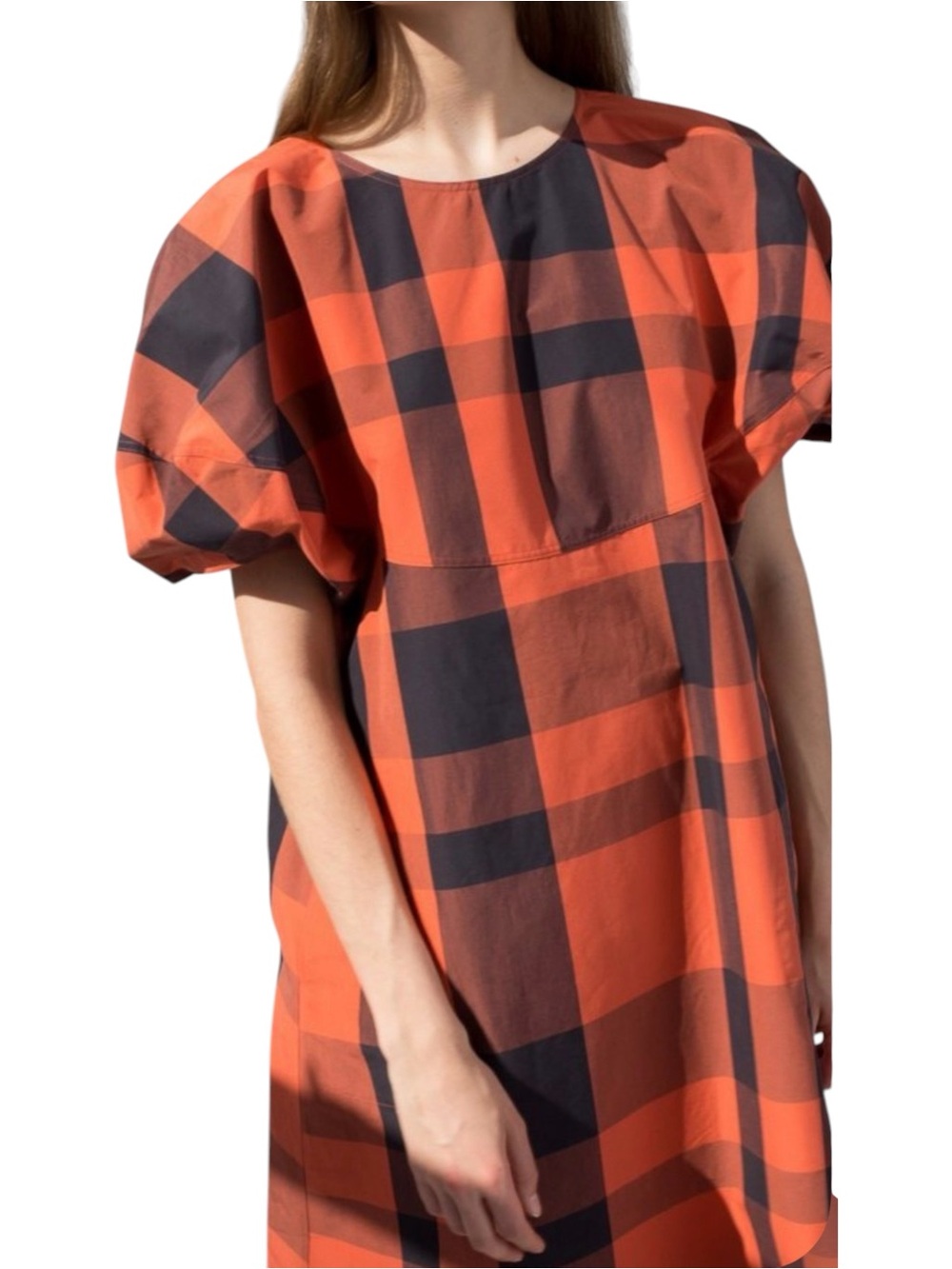 Sofie D'Hoore Dot Dress Orange and Black Buffalo Check Poplin Cotton Dress 40